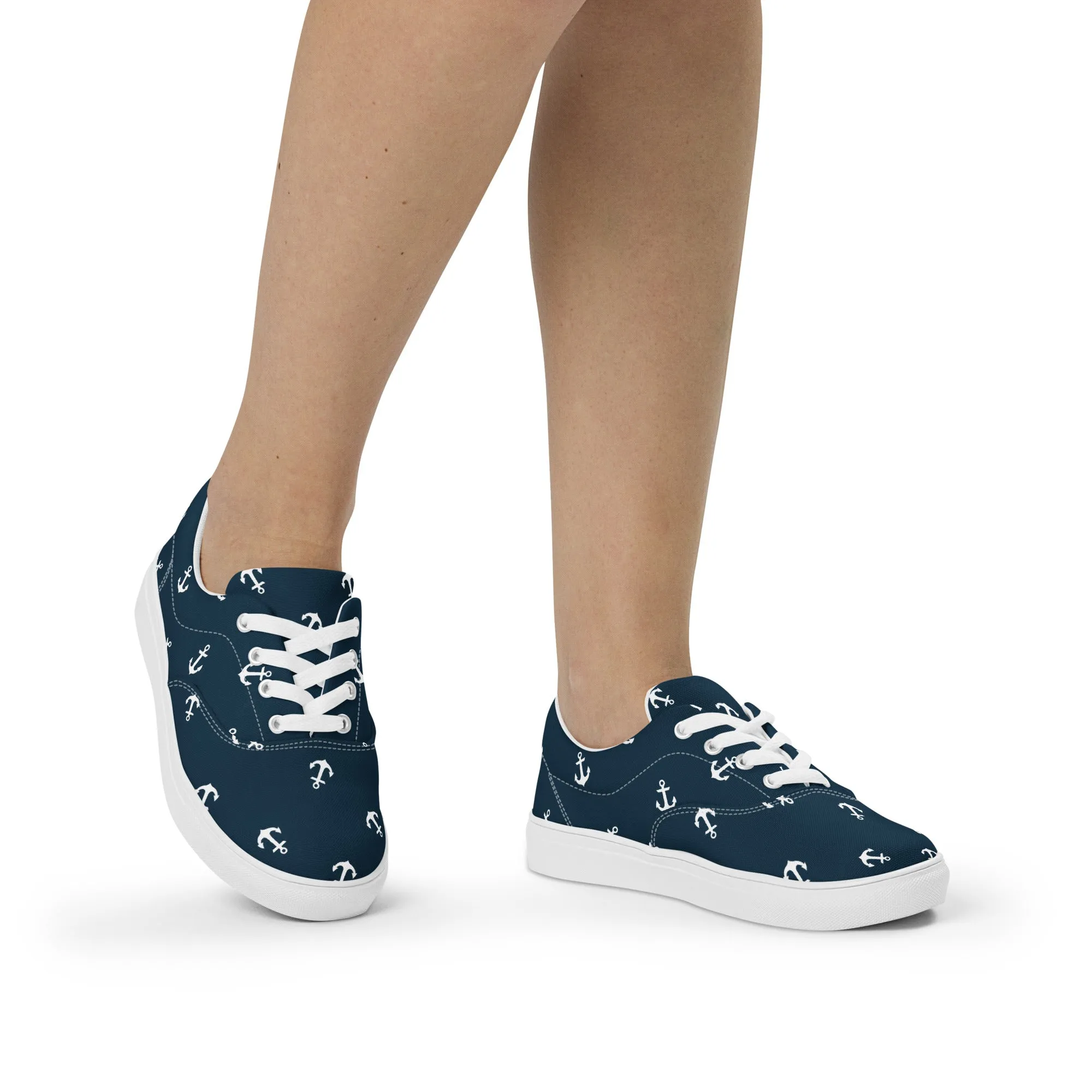 Nautical Anchor Design Women’s lace-up canvas shoes, Nautical Blue Sneakers