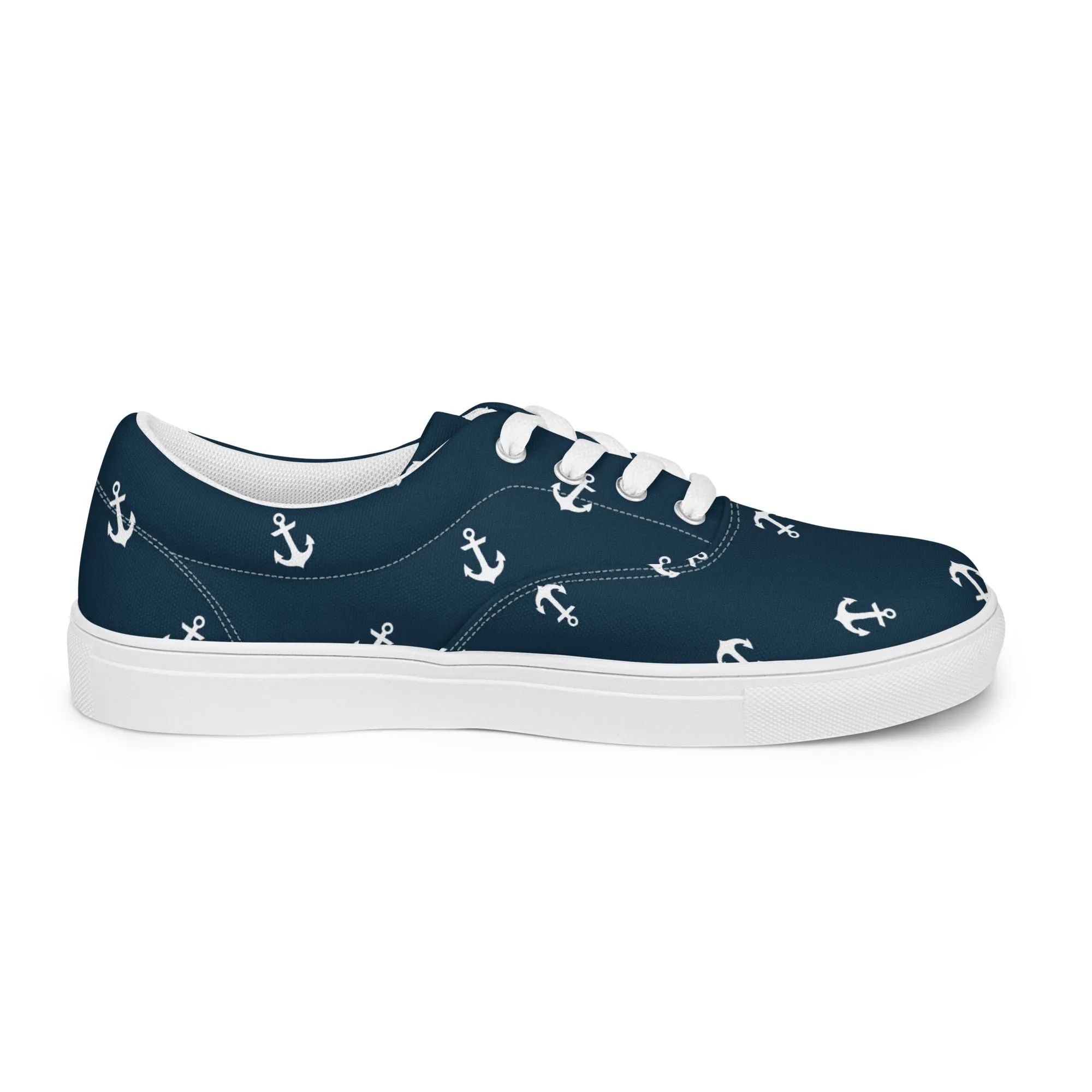 Nautical Anchor Design Women’s lace-up canvas shoes, Nautical Blue Sneakers