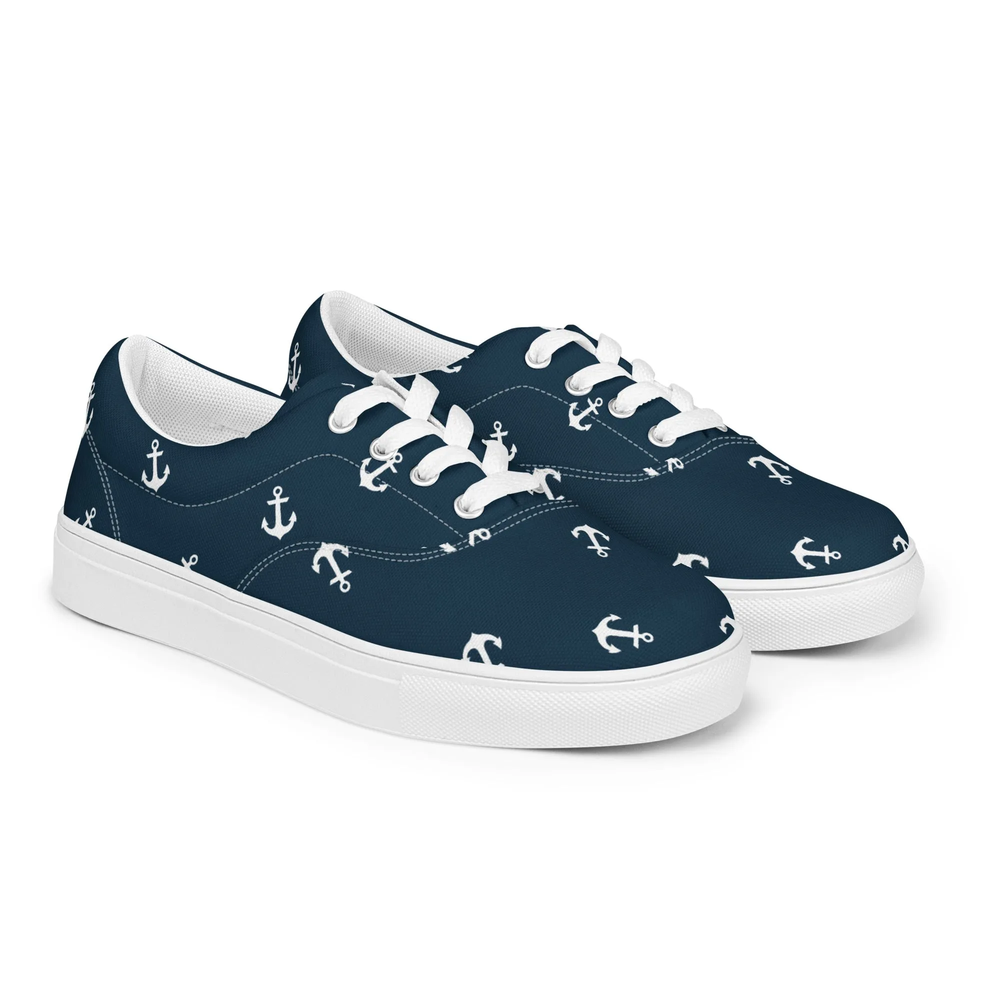 Nautical Anchor Design Women’s lace-up canvas shoes, Nautical Blue Sneakers