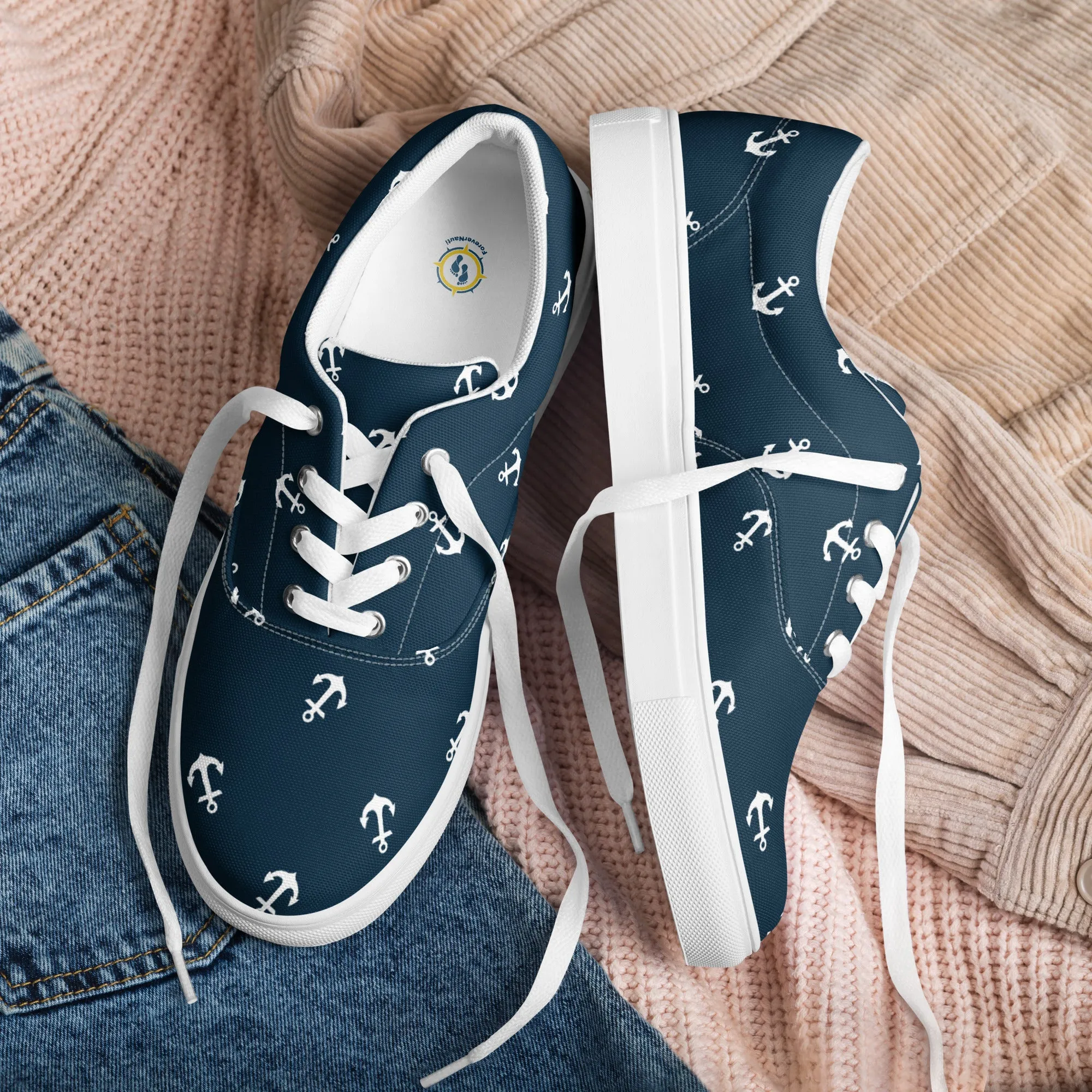 Nautical Anchor Design Women’s lace-up canvas shoes, Nautical Blue Sneakers