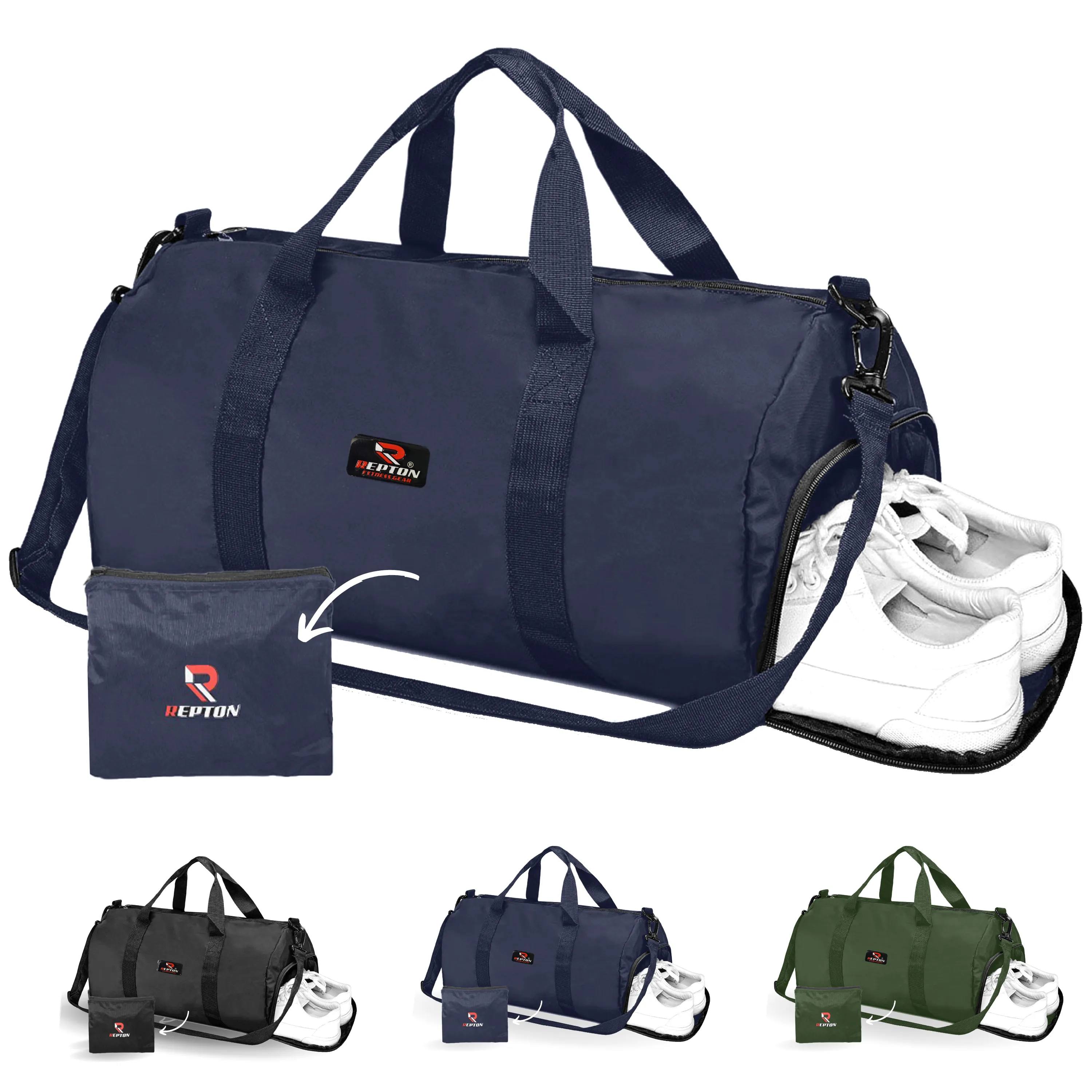 Repton Fitness Gears Premium Foldable Gym Duffle Bag | Barrel Bag with Integrated Shoe Compartment - A Professional Travel and Workout Companion for Organized, Active Lifestyles