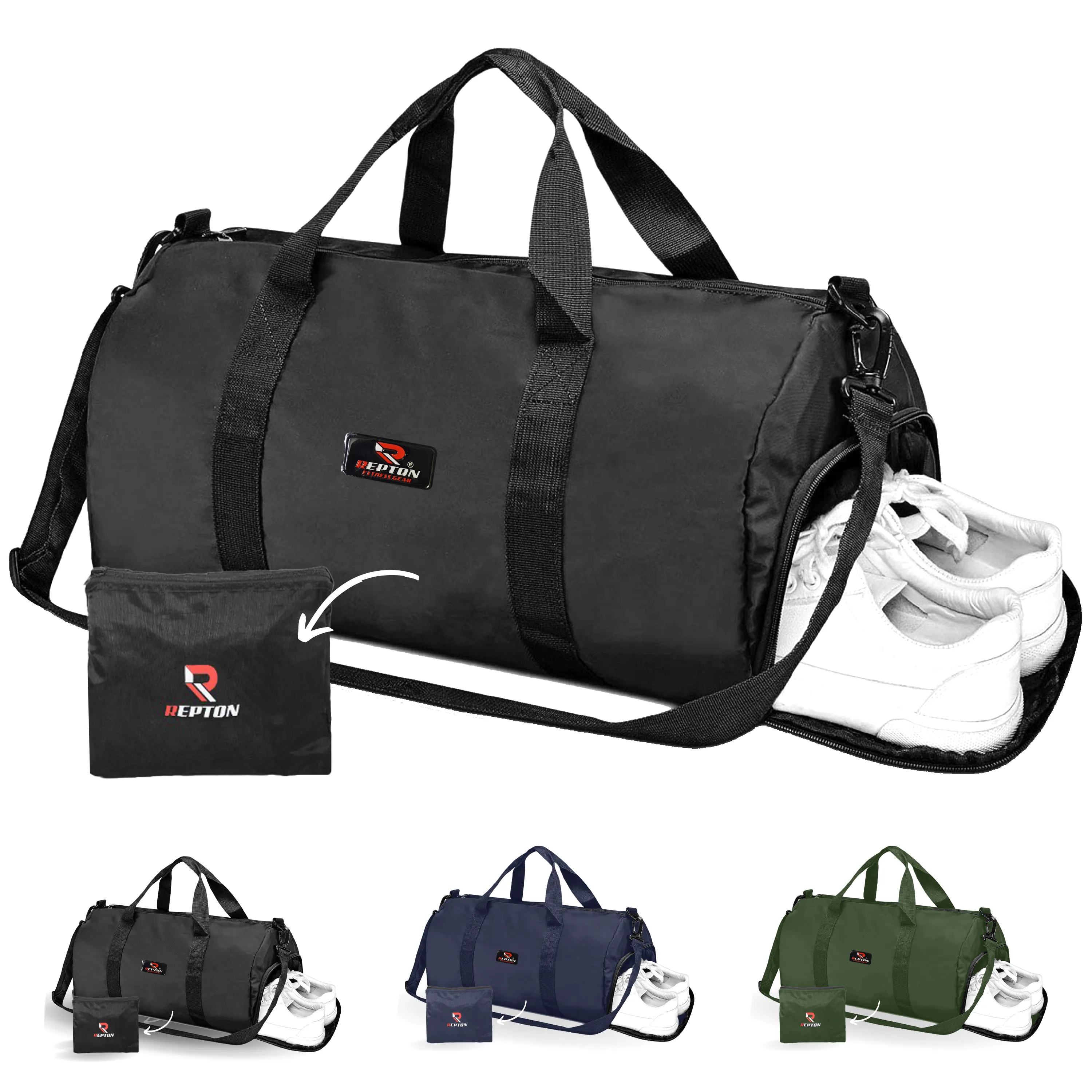 Repton Fitness Gears Premium Foldable Gym Duffle Bag | Barrel Bag with Integrated Shoe Compartment - A Professional Travel and Workout Companion for Organized, Active Lifestyles