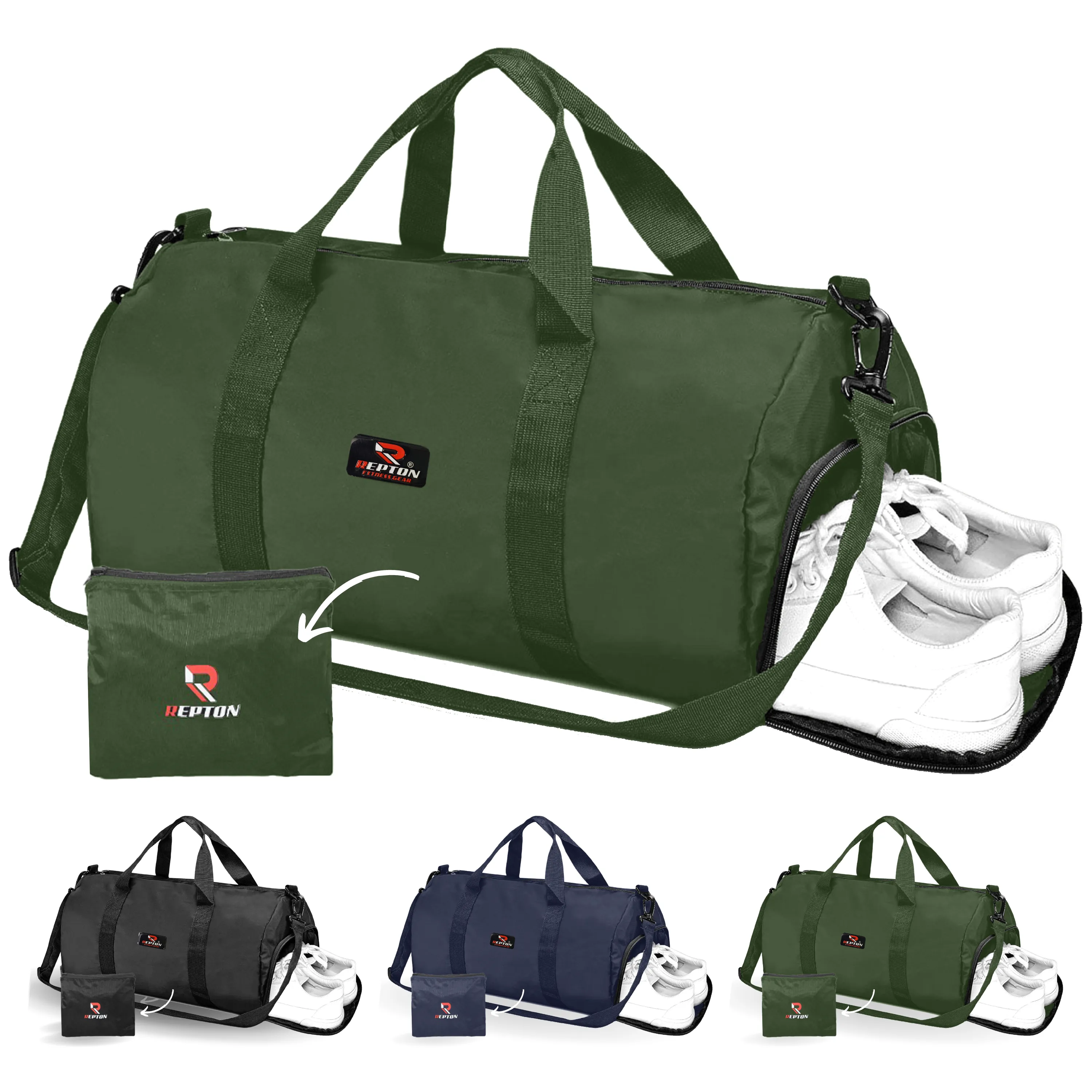 Repton Fitness Gears Premium Foldable Gym Duffle Bag | Barrel Bag with Integrated Shoe Compartment - A Professional Travel and Workout Companion for Organized, Active Lifestyles