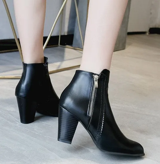 SH272 - Hollow High Heeled Black Ankle Boots