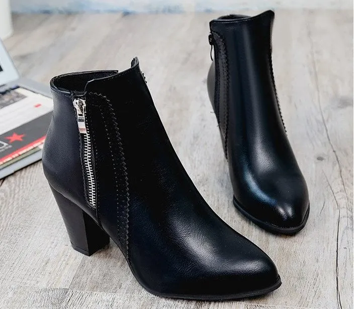 SH272 - Hollow High Heeled Black Ankle Boots