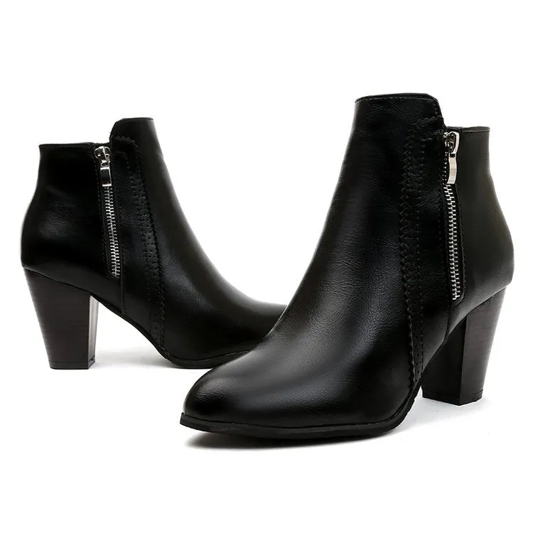 SH272 - Hollow High Heeled Black Ankle Boots