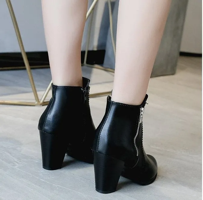 SH272 - Hollow High Heeled Black Ankle Boots