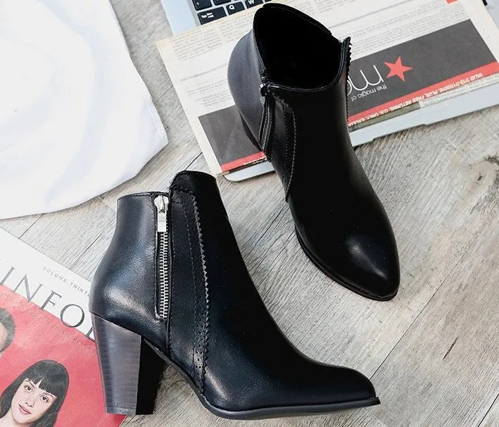 SH272 - Hollow High Heeled Black Ankle Boots