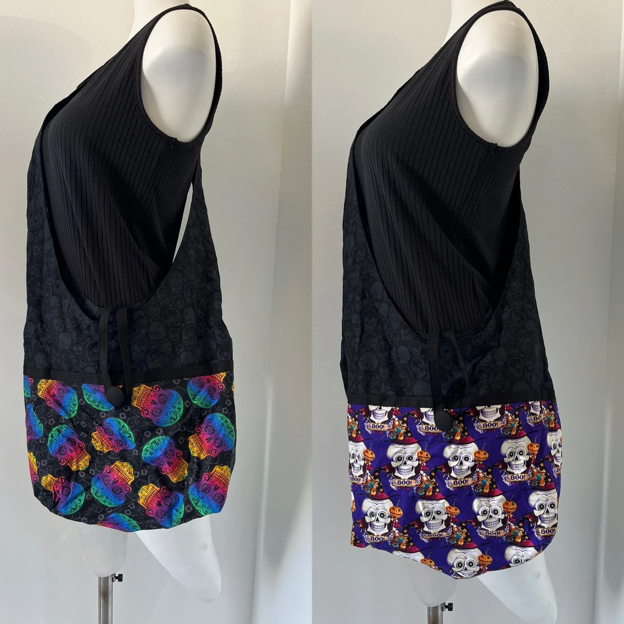 Skull Reversible Hobo Shoulder Bag