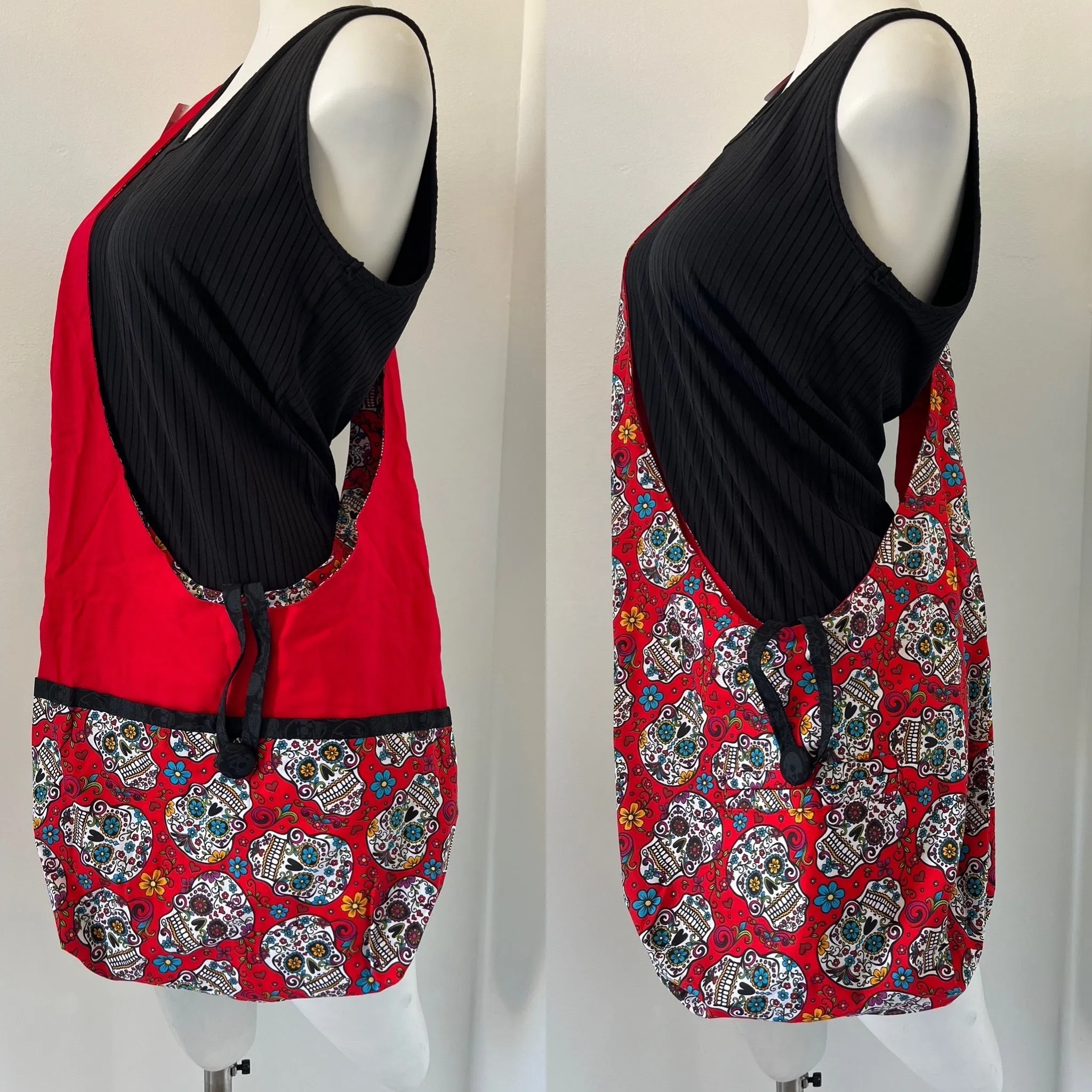 Skull Reversible Hobo Shoulder Bag