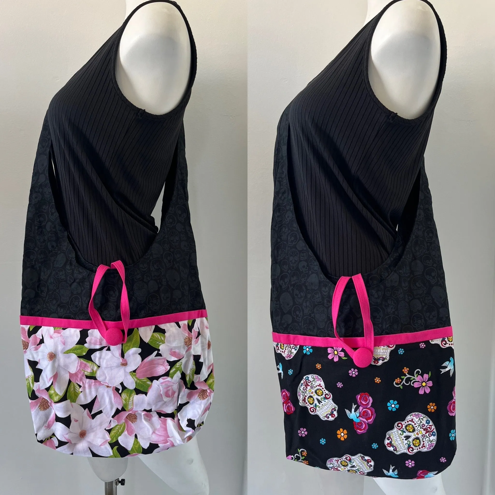 Skull Reversible Hobo Shoulder Bag