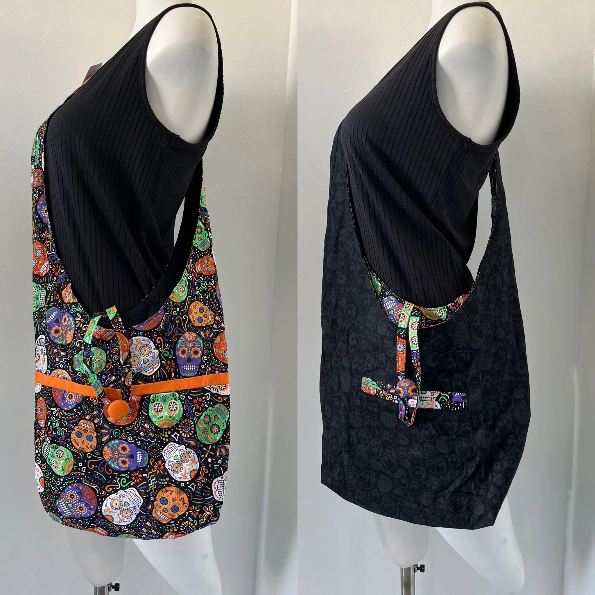 Skull Reversible Hobo Shoulder Bag
