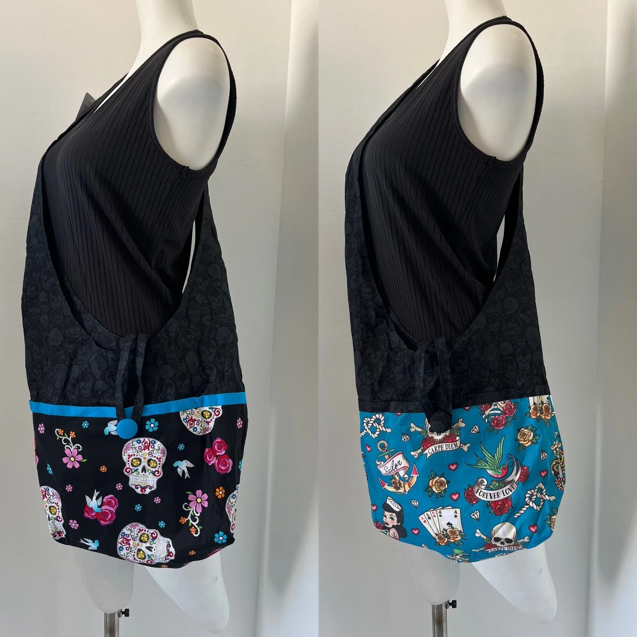 Skull Reversible Hobo Shoulder Bag