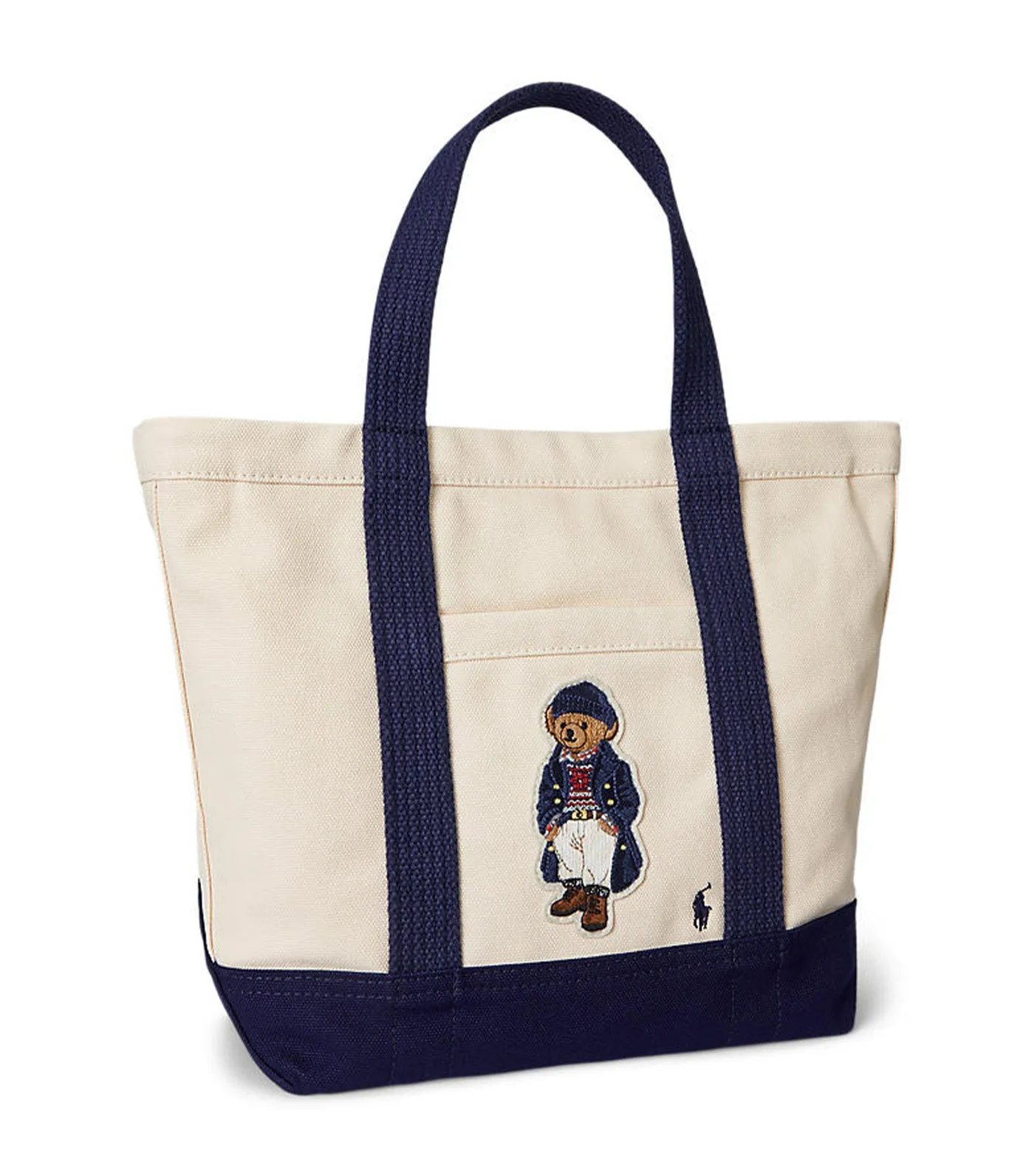 Women's Polo Bear Canvas Small Tote Ecru/Navy